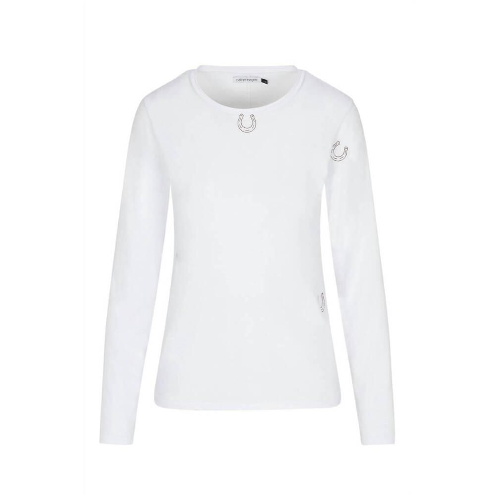 NEW CATHERINE GEE women's embroidered cotton long sleeve t-shirt in horseshoe